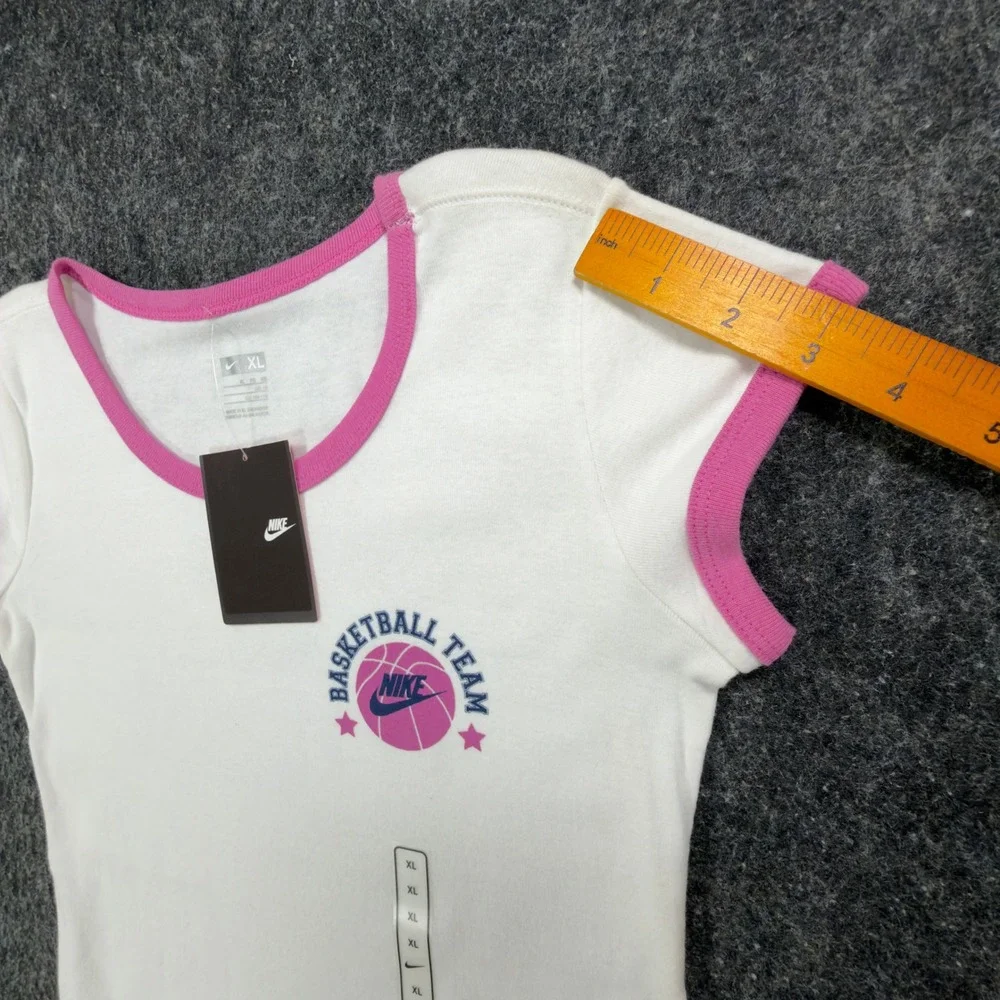 Nike Y2K Ringer Tee Girls XL White Pink Basketball Team 216485 NWT